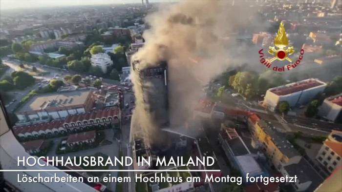 Video: Nach Hochhausbrand in Mailand: Feuerwehr weiter vor Ort