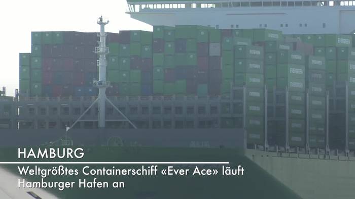 News video: Weltgrößtes Containerschiff: «Ever Ace» läuft Hamburger