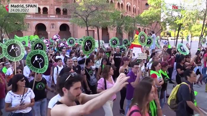 Video: Madrid: Protest gegen Stierkämpfe vor Arena