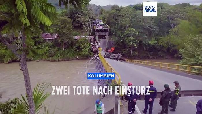 Video: Brückeneinsturz in Kolumbien: 2 Polizisten tot, 5 Fahrzeuge im Fluss