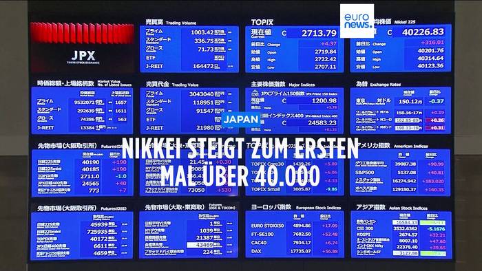 News video: Japan: Nikkei Index durchbricht 40.000-Punkte-Marke