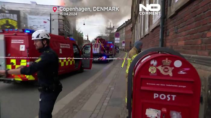 Video: Schock über Feuer in Kopenhagen in Dänemark: 