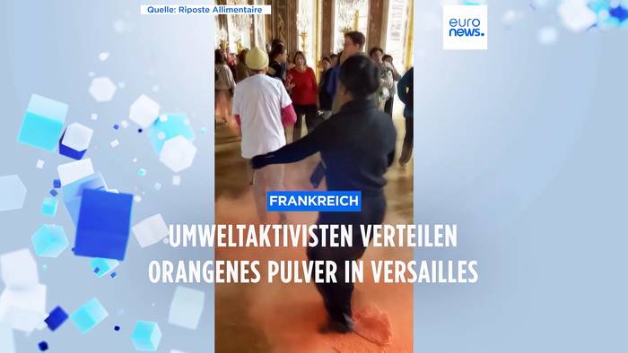 Video: Versailles: Klimaaktivisten verteilen oranges Pulver im Spiegelsaal