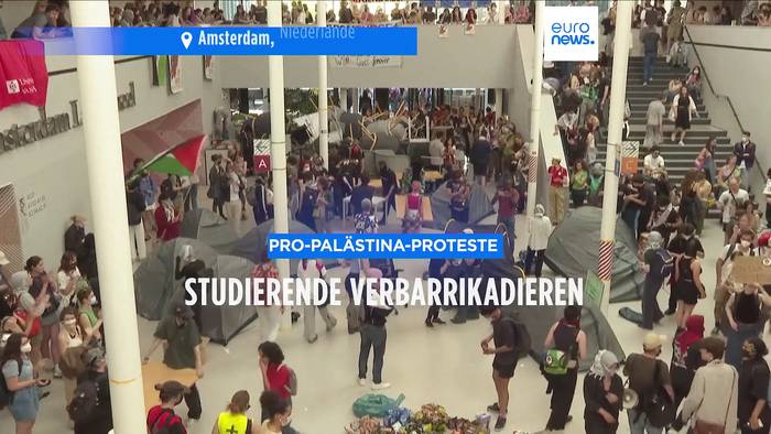 News video: Gaza-Proteste. Studierende in Amsterdam bauen Barrikaden aus Büromöbeln
