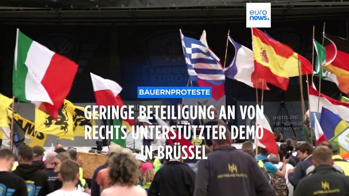 Video: Mehr wie ein Sommerfest: Geringe Beteiligung bei von Rechts unterstütztem Bauernprotest in Brüssel