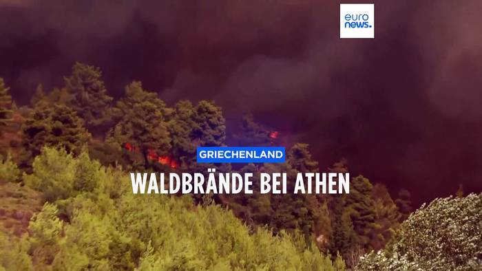Video: Athen im dichten Rauch: Menschen fliehen vor Waldbränden in Griechenland