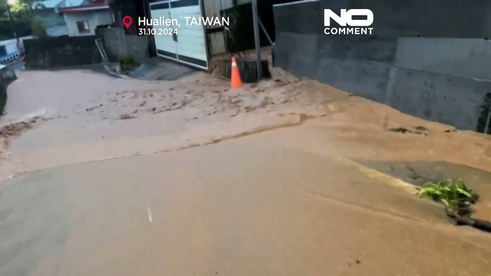 News video: No Comment: Heftiger Taifun Kong-rey trifft Taiwan