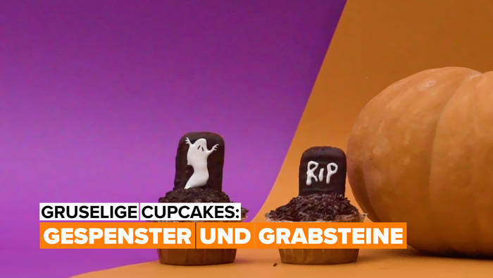 Video: Gruselige Cupcakes: Gespenster- und Grabstein-Leckereien zu Halloween