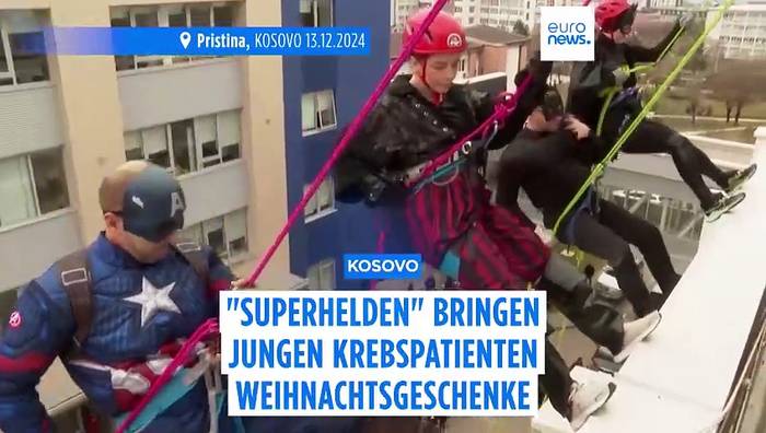 Video: Kosovo: Superhelden verteilen Geschenke an junge Krebspatienten