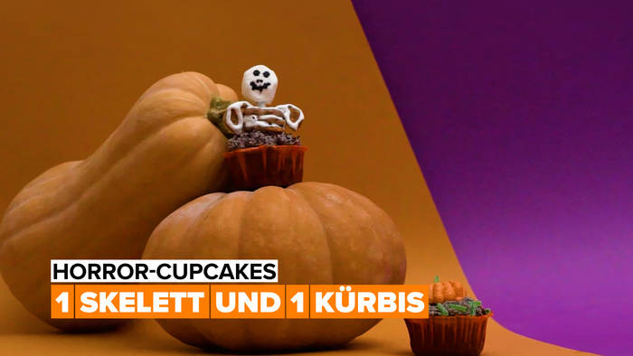 News video: Horror-Cupcakes: ein Skelett und ein Kürbis