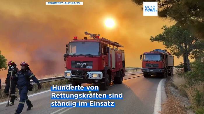 News video: Griechenland: Hunderte Feuerwehrmänner kämpfen in Chios gegen die Flammen