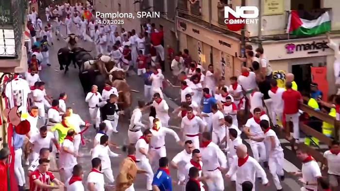 News video: Vier Verletzte beim letzten Stierlauf des San Fermín Festivals in Pamplona