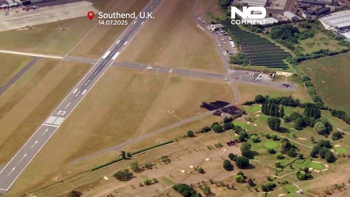 News video: Luftaufnahmen zeigen Folgen des Flugzeugabsturzes am Flughafen Southend