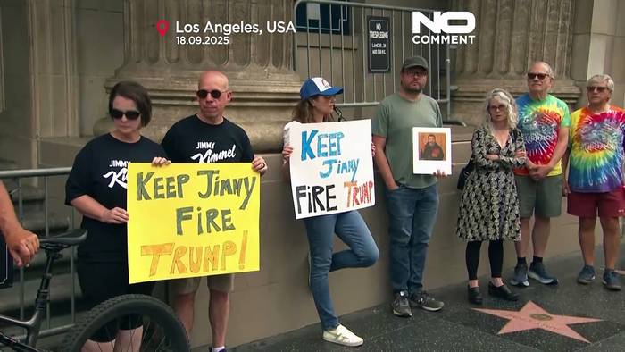 News video: Protestierende versammeln sich vor Jimmy Kimmels Studio nach Show-Aussetzung