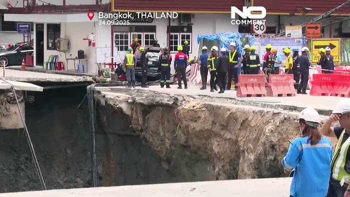 News video: Straßeneinbruch in Bangkok: Bauarbeiten verursachen Krater