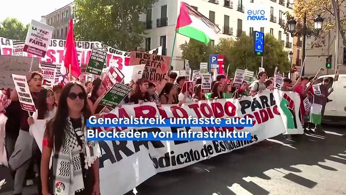 News video: Generalstreik: Tausende demonstrieren in ganz Spanien für Palästina