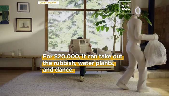 News video: Sci-Fi trifft Haushalt: Humanoider Roboter putzt. Doch Menschen könnten ins Zuhause reinschauen