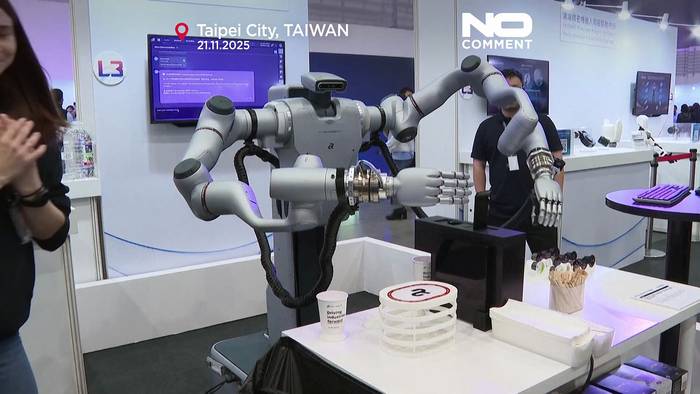 News video: Taiwanisches Unternehmen stellt neues E-Auto und humanoiden Kaffee-Roboter vor