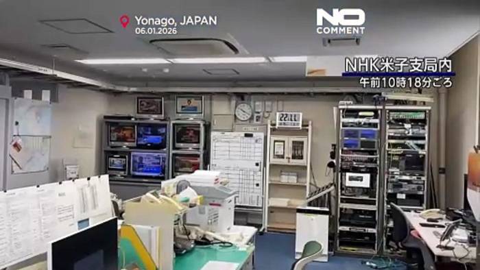 News video: Starkes Erdbeben der Magnitude sechs Komma zwei erschüttert Präfektur Shimane in Japan