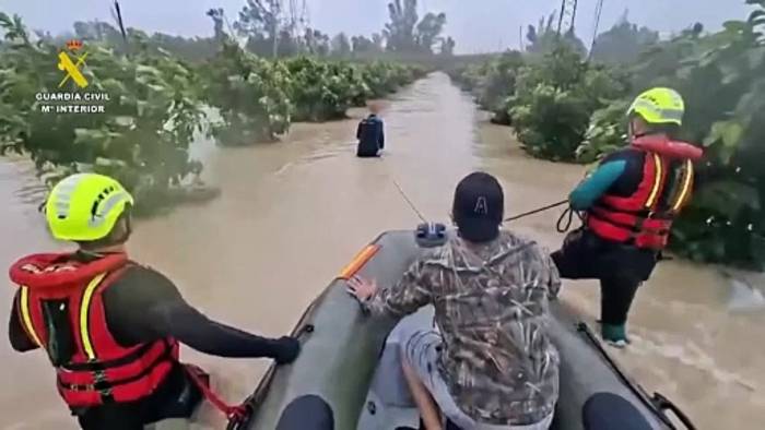 News video: Retter bringen Hunde und Katzen nach Überschwemmungen in Südspanien in Sicherheit