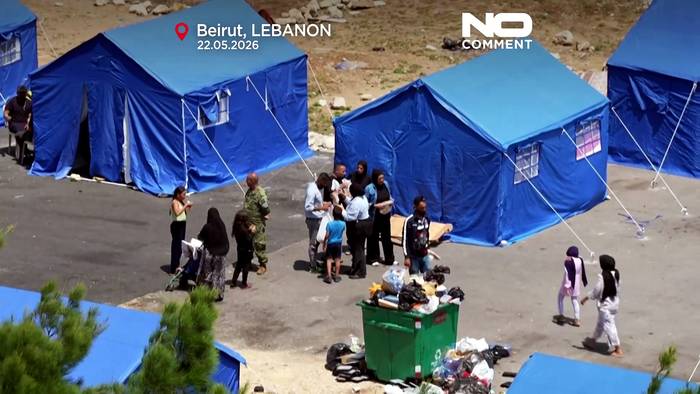 News video: Libanon eröffnet Zeltlager am Beiruter Meer, eine Million durch israelische Angriffe vertrieben